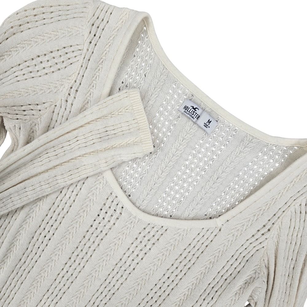 Hollister MEDIUM Cream Pointelleβ Knit Scoop Neck Long Sleeve Top Womens Boho